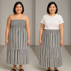 Terra & Sky Black White Striped Convertible Smocked Skirt Dress 3X 24W–26W NWT